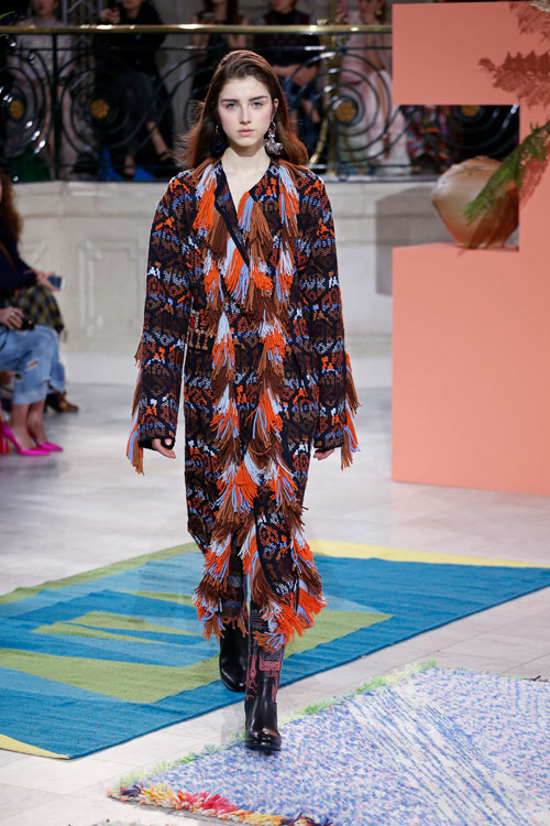 A striking fringed Peruvian rug knit dress from Peter Pilotto